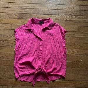 Hot Pink Tie-Front Blouse
